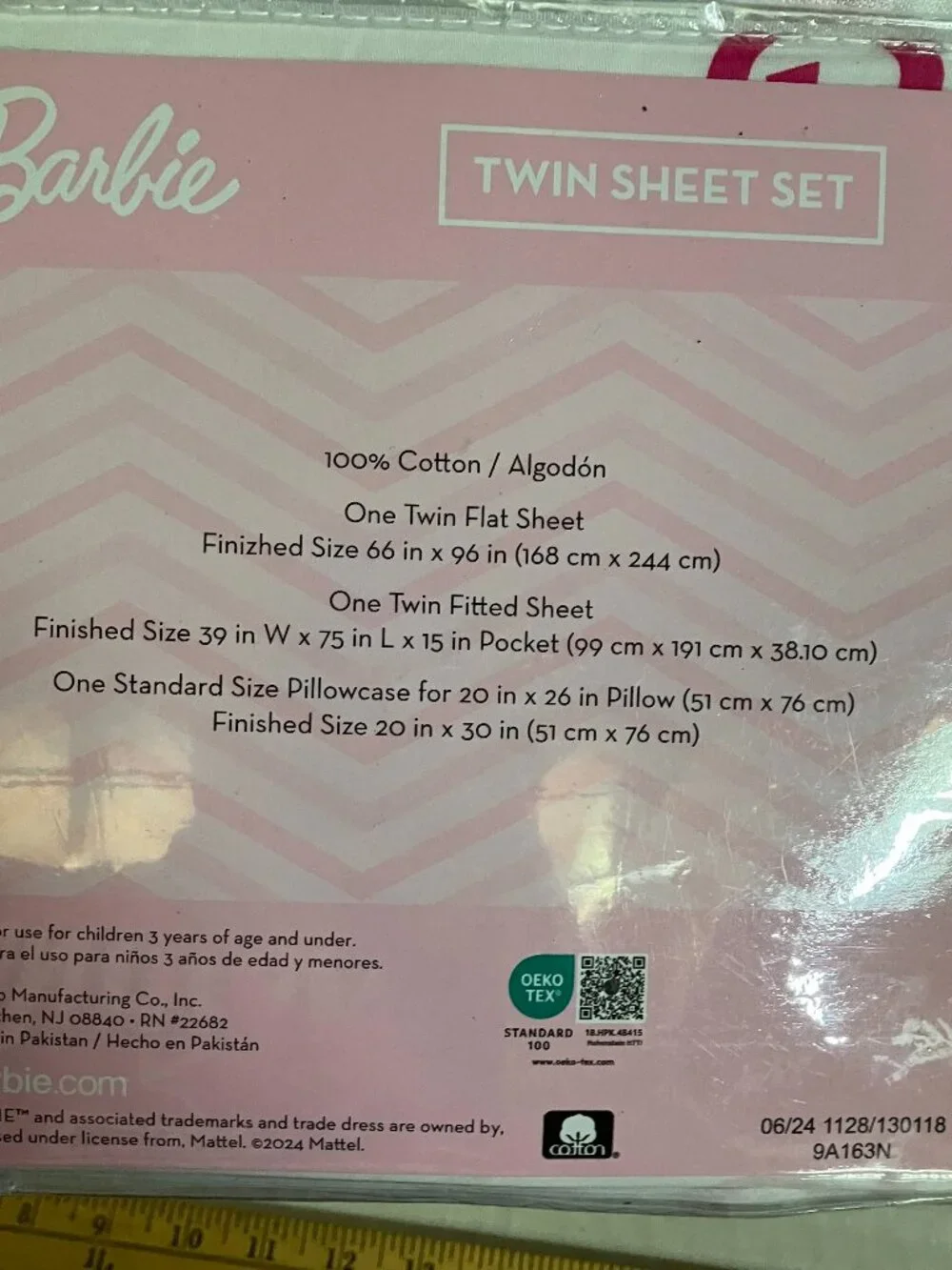 Barbie Movie Full Size Sheet Twin Set 100% Cotton Pink White Striped